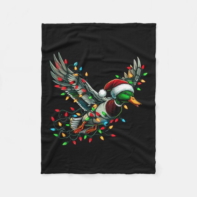 Flying Santa Duck With Christmas Lights Hunting Se Fleece Blanket (Front)