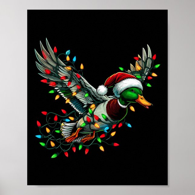 Flying Santa Duck With Christmas Lights Hunting Se Poster (Front)