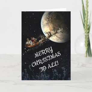 FLYING SANTA FAMILY CHRISTMAS CARD