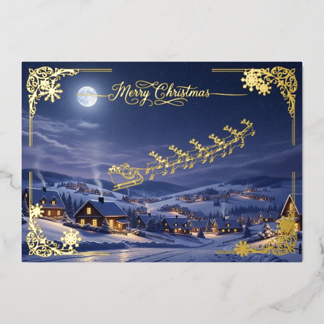 Flying Santa Foil Christmas Card (Front)