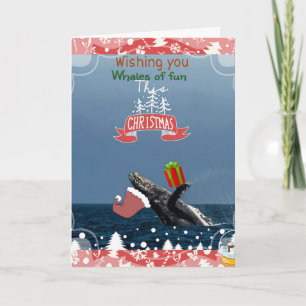 flying Santa humpback Whale holiday card