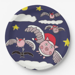 Flying Santa Pig  Paper Plate