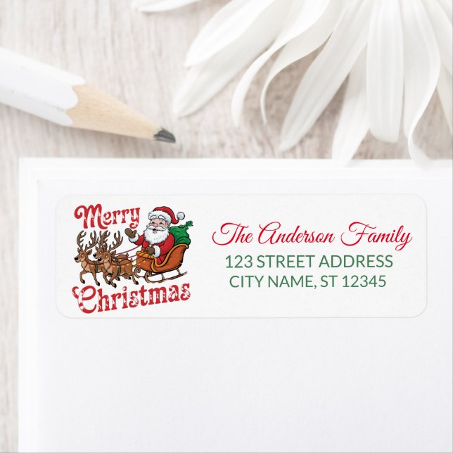 Flying Santa Sleigh Reindeer Return Address Labels (Insitu)