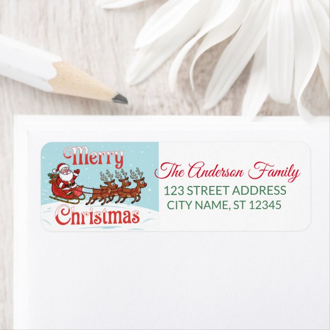 Flying Santa Sleigh Reindeer Return Address Labels (Insitu)