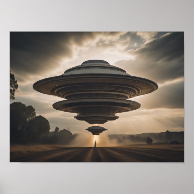 Flying Saucer UFO Landing Poster (Front)
