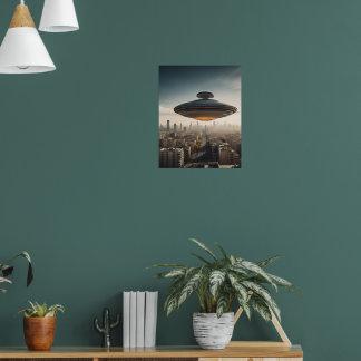 Flying Saucer UFO over City Poster