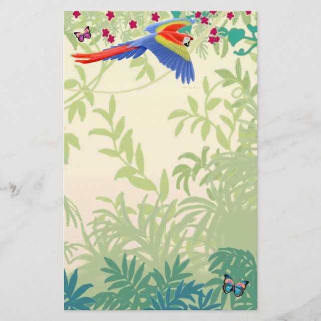 Flying Scarlet Macaw in Rainforest Stationery (Front)