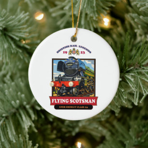 Flying Scotsman 4472 Steam Locomotive Retro Poster Ceramic Ornament