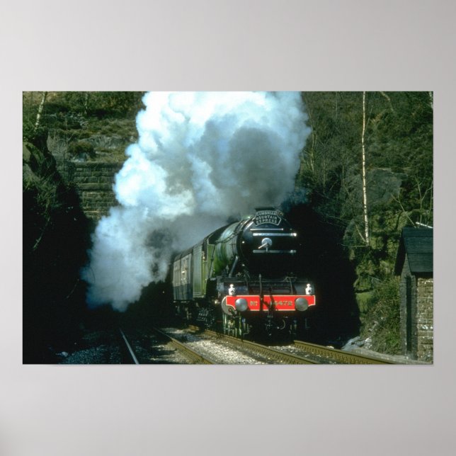 Flying Scotsman caught between tunnels at Barons W Poster (Front)
