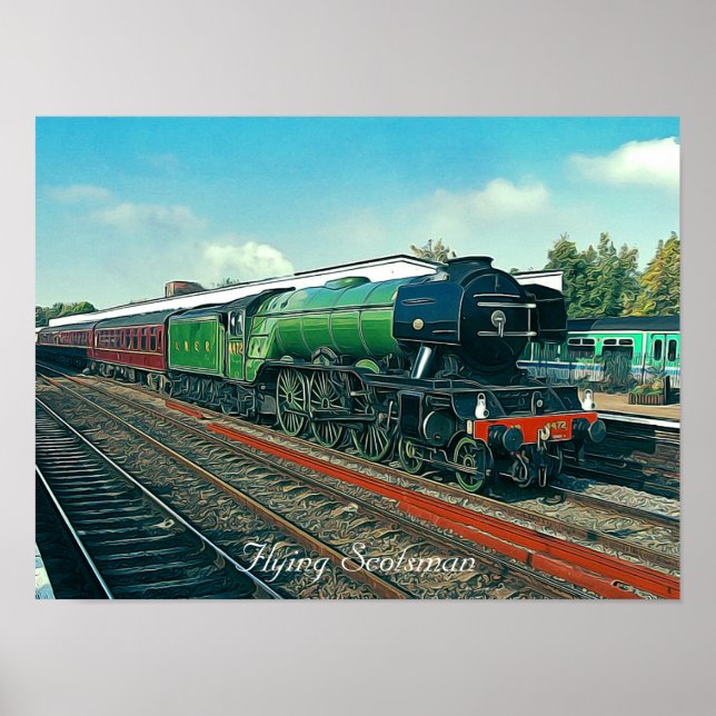 Flying Scotsman in Station illustrstion Poster (Front)