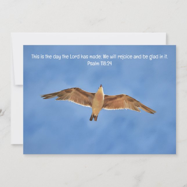 Flying Sea Gull Bird Bible Verse Flat Card (Front)