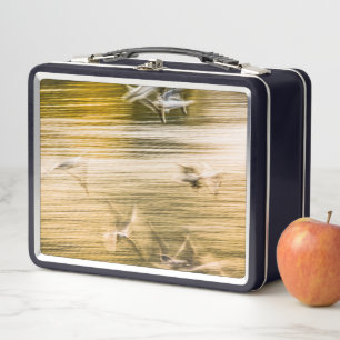 Flying seagulls - abstract metal lunch box