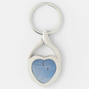 Flying Seagulls Heart Keychain