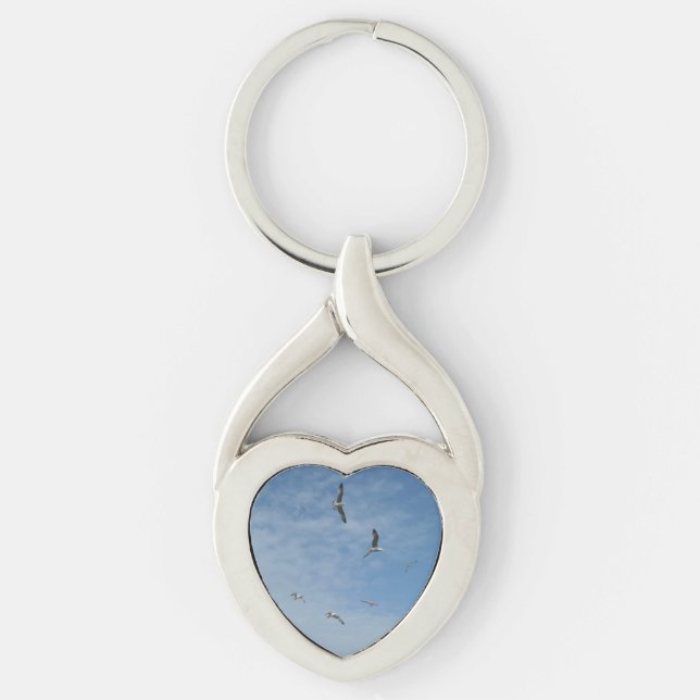 Flying Seagulls Heart Keychain (Front)