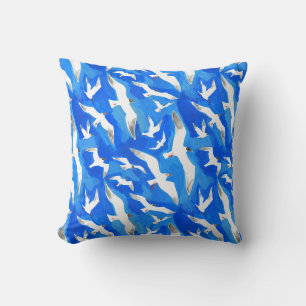 Flying seagulls on sky blue cushion