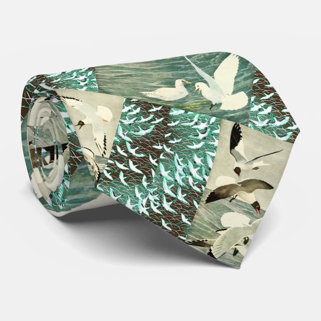 FLYING  SEAGULLS  OVER THE WAVES Nautical Tie (Rolled)