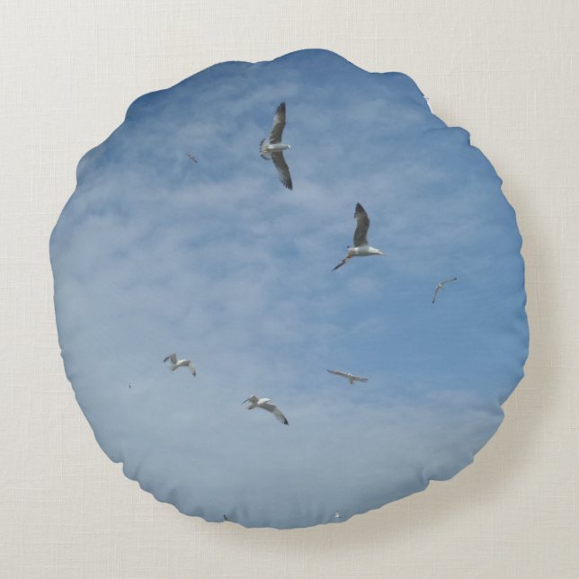 Flying Seagulls Round Pillow (Back)