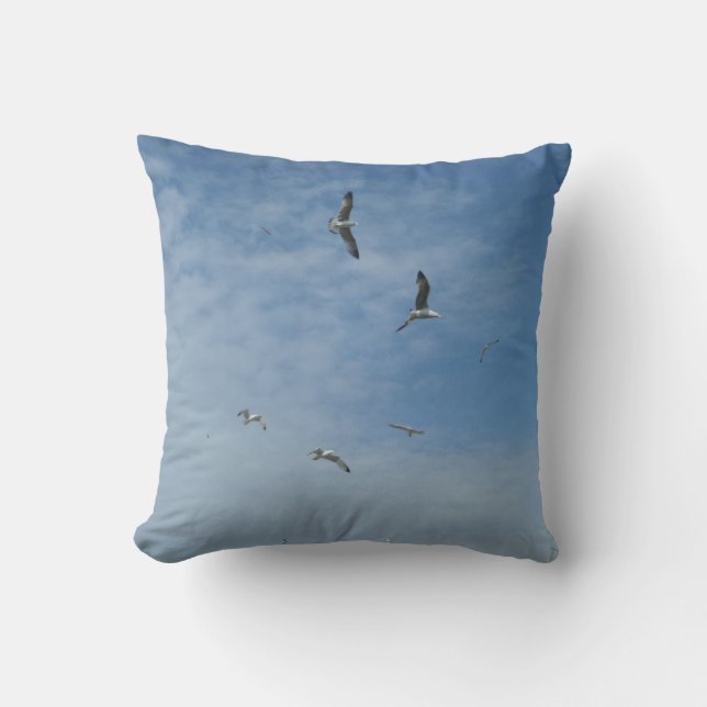 Flying Seagulls Throw Pillow (Front)
