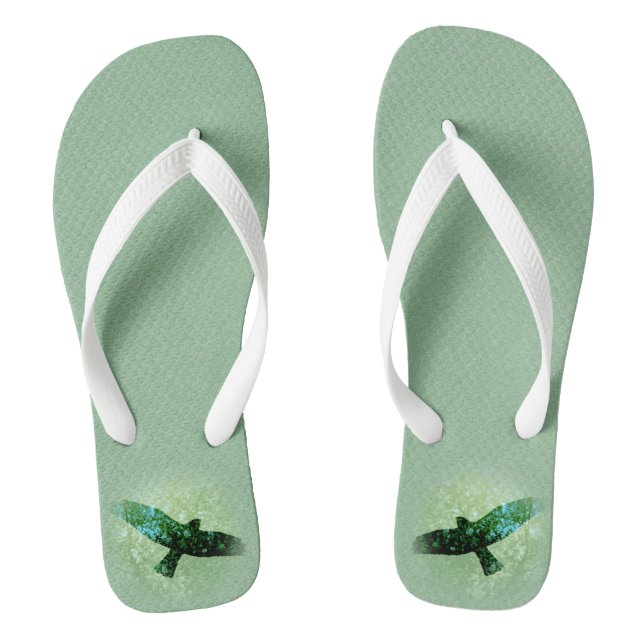 Flying See Through Black Crow Tree Tops Green Thongs (Footbed)