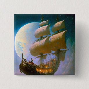 Flying Ship Fantasy Art 15 Cm Square Badge