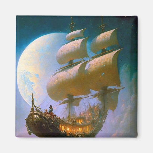 Flying Ship Fantasy Art Magnet (Front)