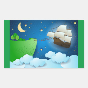Flying ship on landing rectangular sticker