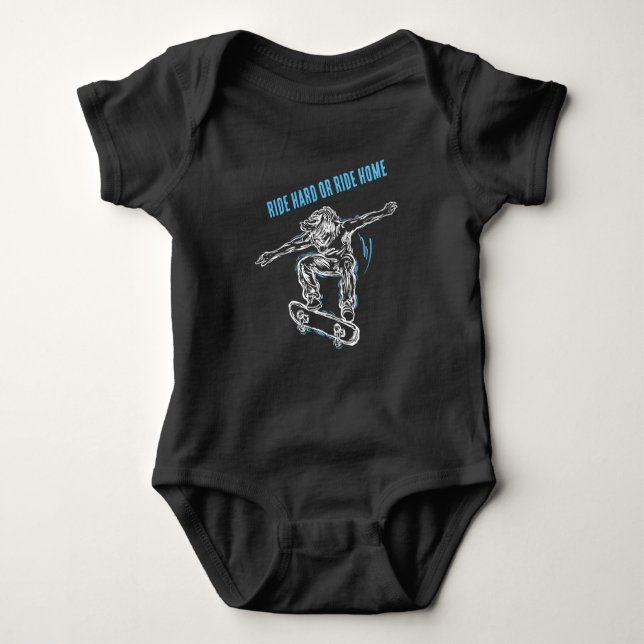 Flying Skater Doing Mid-Air Skateboarding Baby Bodysuit (Front)