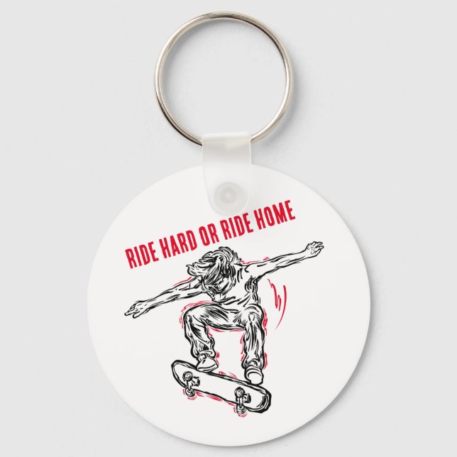 Flying Skater Doing Mid-Air Skateboarding Key Ring (Front)