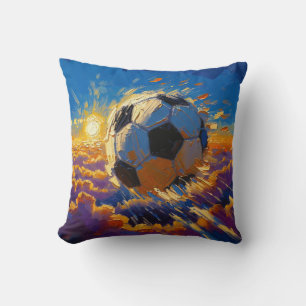 Flying Soccer Ball Artwork (Oil Painting No. 2) Cushion