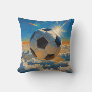 Flying Soccer Ball Artwork (Oil Painting No. 4) Cushion