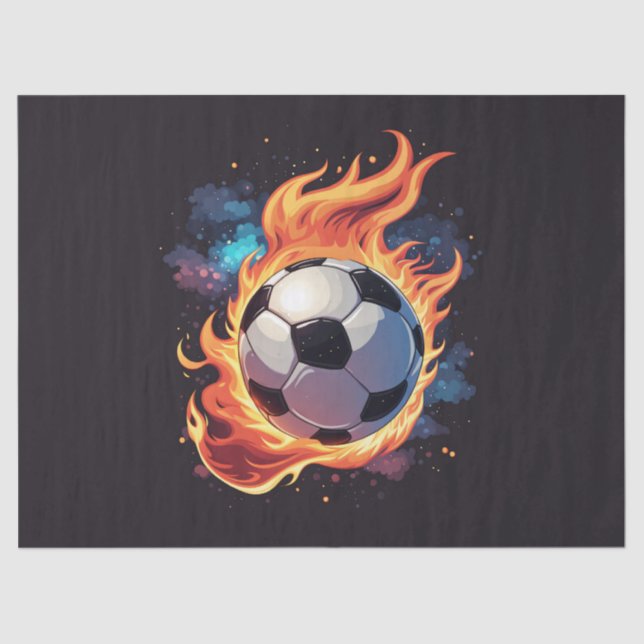 Flying soccer ball with flames.  tissue paper (Front)