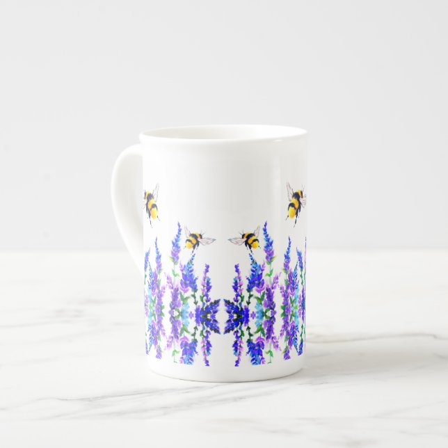 Flying Spring Bees Bone China Mugs (Front Left)