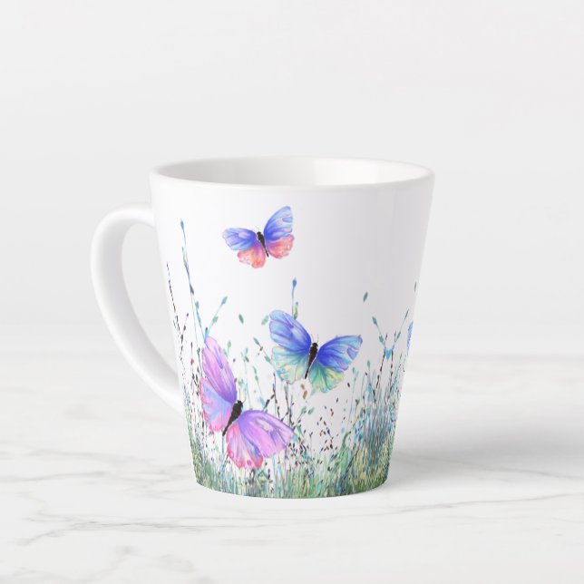 Flying Spring Butterflies Latte Mug (Left Angle)