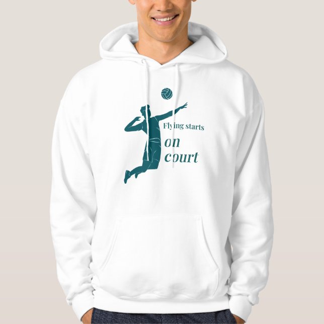 Flying starts on court, Volleyball Hoodie (Front)