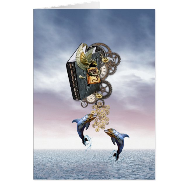 Flying steampunk dragon story book (Front)