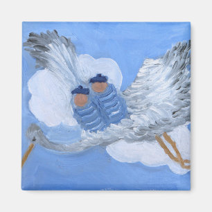 Flying Stork and Twin Baby Boys Magnet
