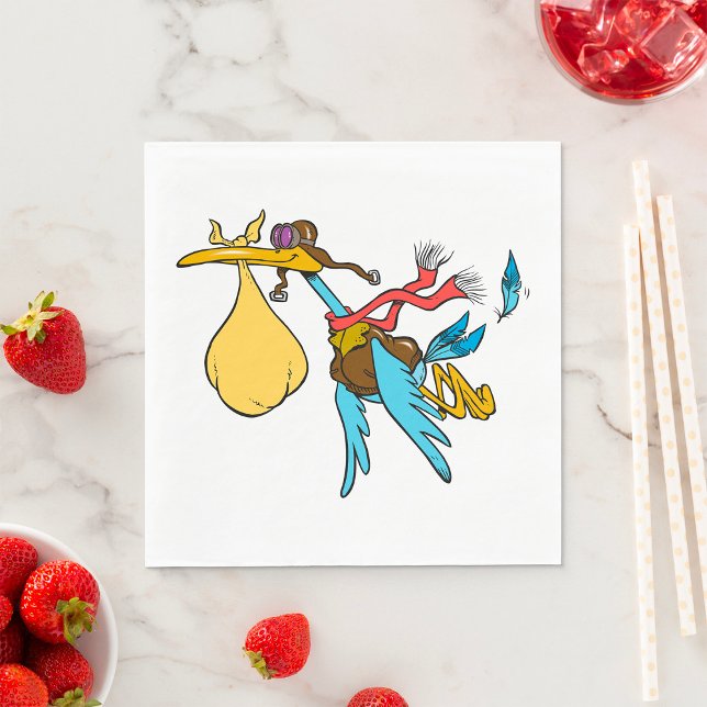 Flying Stork Cartoon with Goggles and Baby Bundle  Napkin (Creator Uploaded)