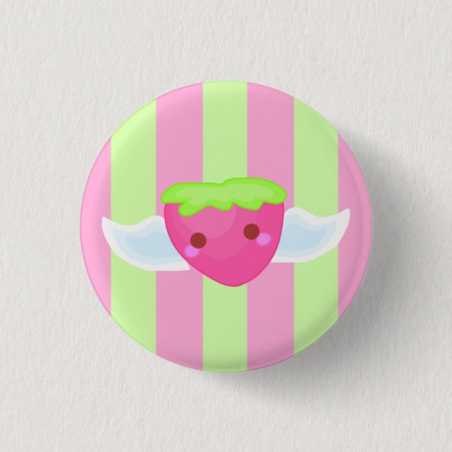 Flying strawberry button! 3 cm round badge (Front)