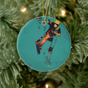 Flying Stunt Scooter Rider Ceramic Ornament