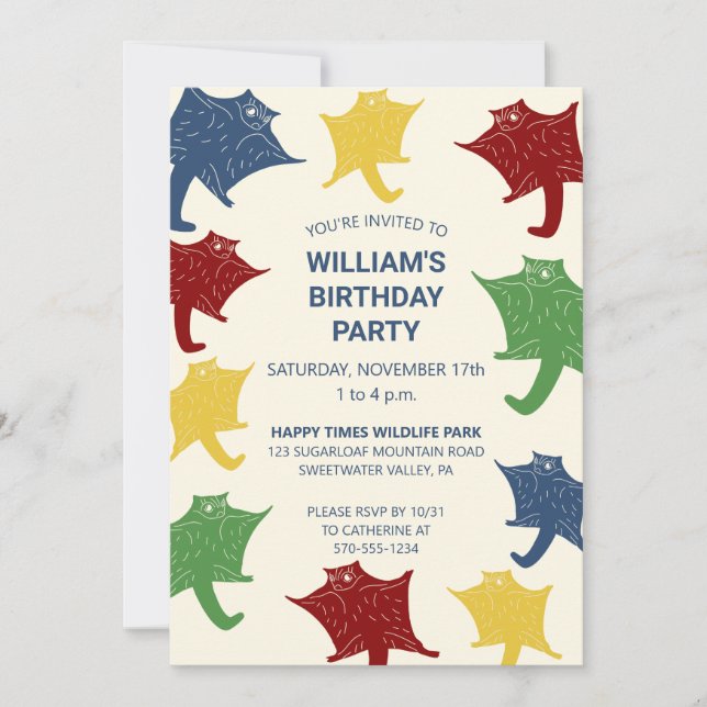Flying Sugar Gliders in Primary Colours Custom Invitation (Front)