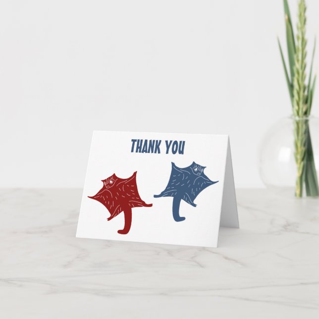 Flying Sugar Gliders Red and Blue Thank You Card (Front)