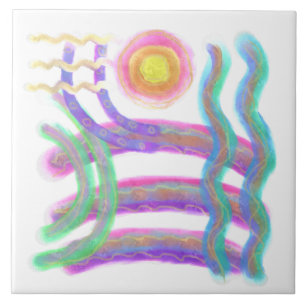 Flying Sun Abstract Art Ceramic Tile