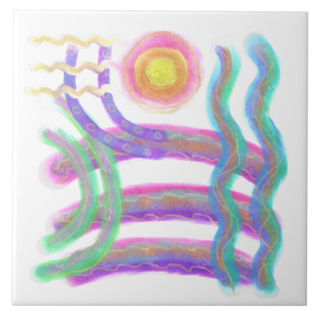 Flying Sun Abstract Art Ceramic Tile (Front)