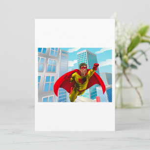Flying Superhero Comic Style Red and Yellow Hero  Invitation