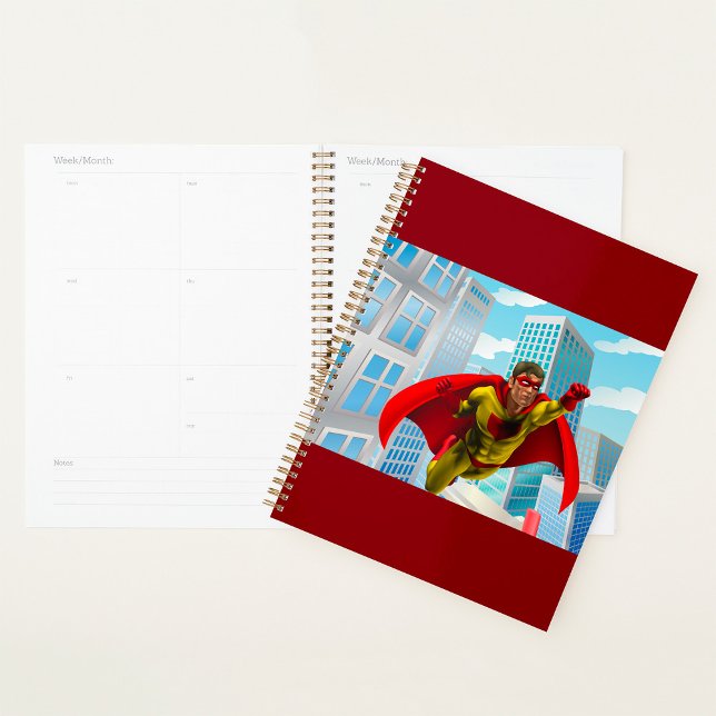 Flying Superhero Comic Style Red and Yellow Hero  Planner (Creator Uploaded)