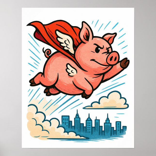 Flying Superhero Pig Poster (Front)