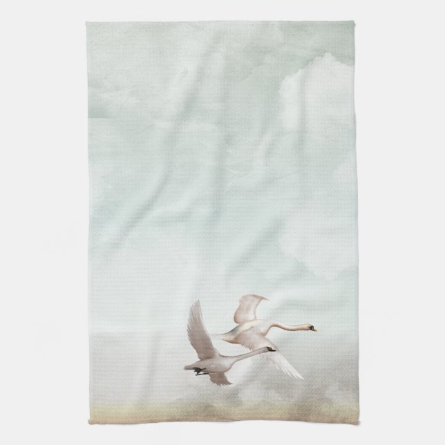 Flying Swans Tea Towel (Vertical)