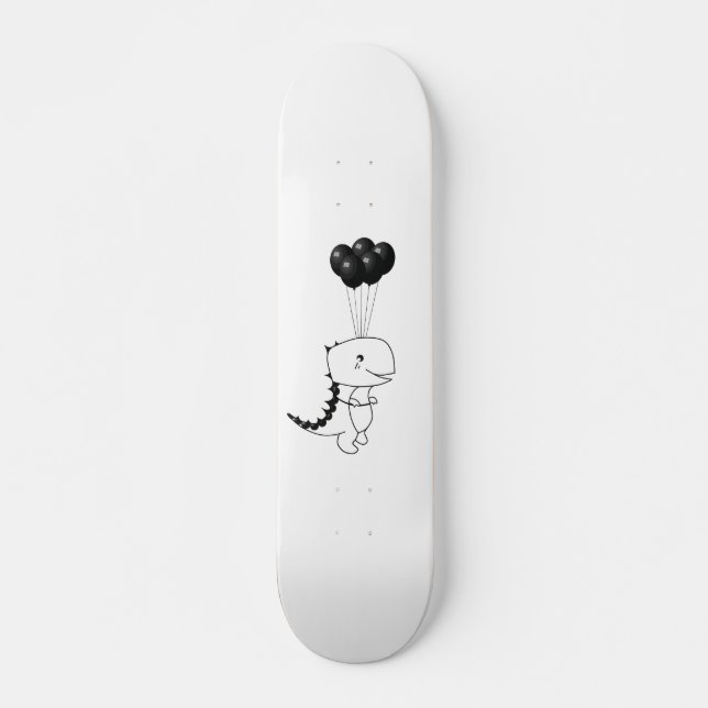 Flying T-Rex With Black Balloons Skateboard (Front)