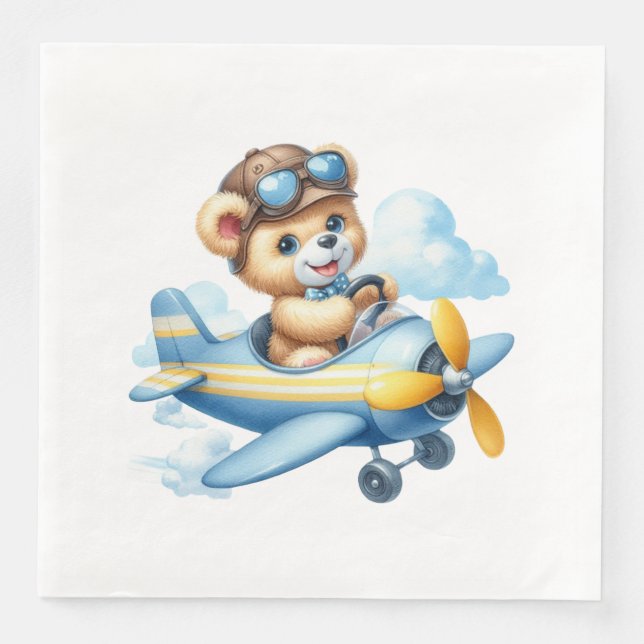 Flying Teddy Bear Baby Shower Napkin (Front)