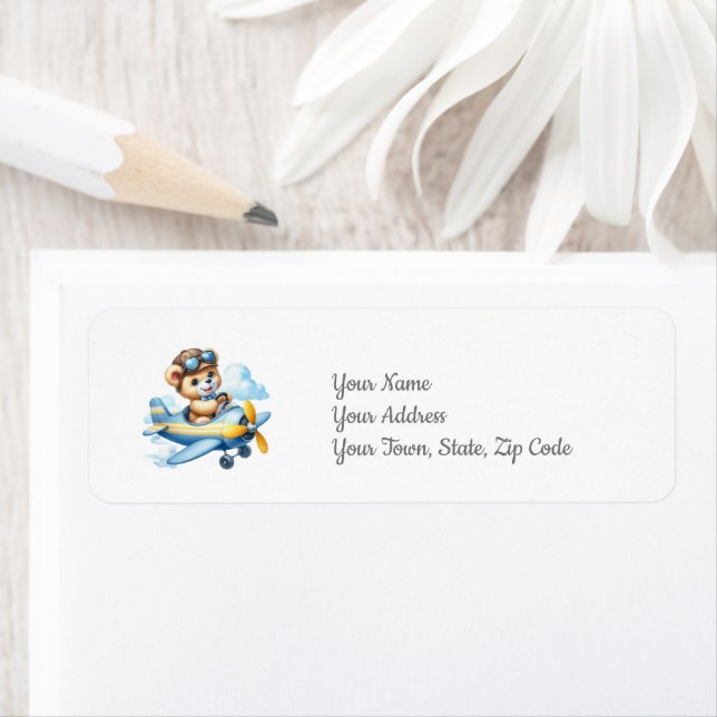 Flying Teddy Bear Baby Shower  Return Address Label (Insitu)